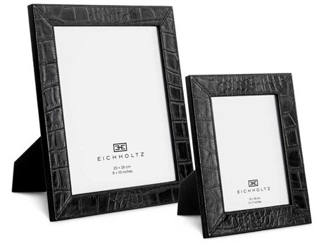 Eichholtz Scaleo Croco Embossed Black Leather Set of 2 Picture Frame
