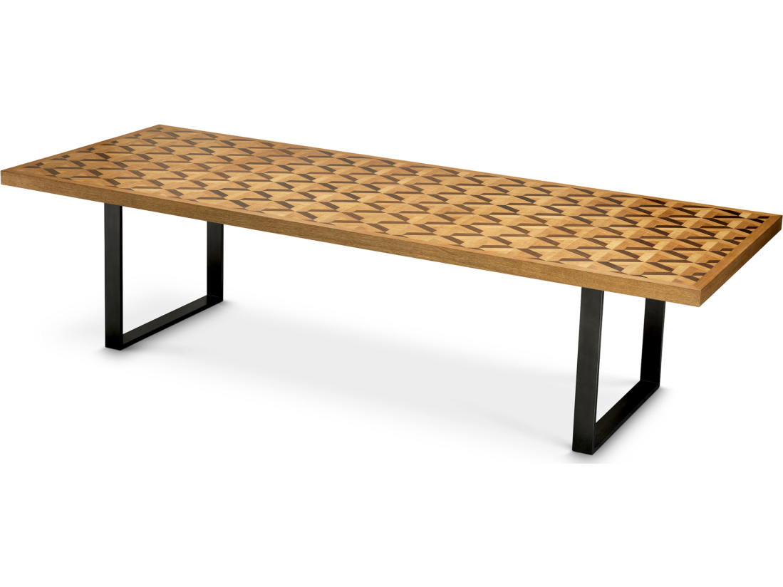 Eichholtz Rectangular Wood Oak Veneer X Bronze Dining Table
