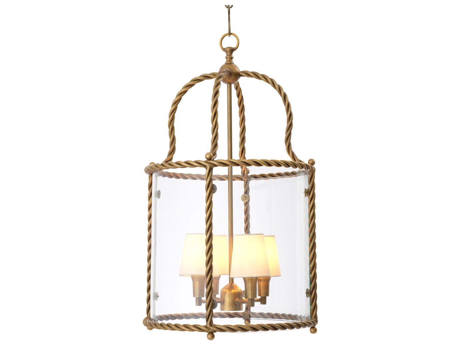 Pendant Preston Vintage Brass Finish Incl White Shades in | Clear Glass