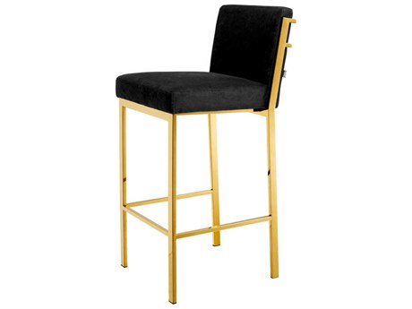 Eichholtz Scott Gold Black Velvet Upholstered Bar Stool