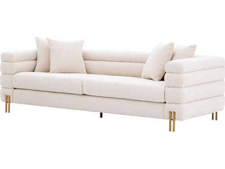 Eichholtz York Boucle Cream Brushed Brass Legs Upholstered Sofa