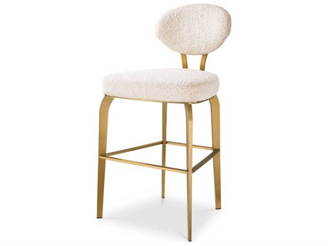 Eichholtz Dorrego Boucle Cream Brushed Brass Upholstered Counter Stool
