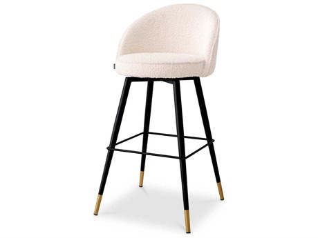 Eichholtz Cooper Boucle Cream Piping Upholstered Swivel Bar Stool Set of 2
