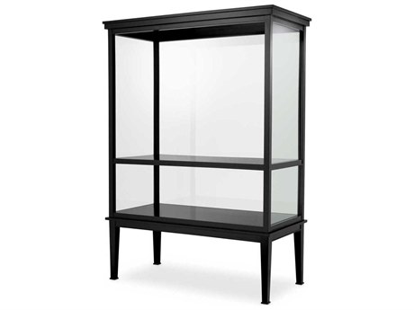 Eichholtz Gallery Solid Wood Black Veneer Clear Glass Display Cabinet