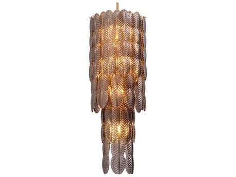 Eichholtz Sahure Brushed Brass Smoke Glass Tiered Linear Chandelier