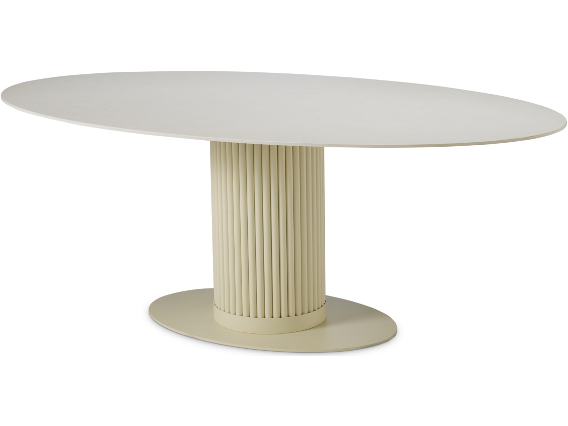 Eichholtz Outdoor Volterra Oval Sand Finish | Cream Ceramic Top Dining Table