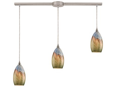 Elk Home Geologic 3-Light Satin Nickel Glass Island Pendant