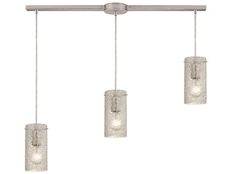 Elk Home Ice Fragments 3-Light Satin Nickel Glass Cylinder Island Pendant