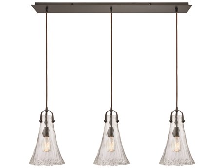 Elk Home Hand-formed Glass 3-Light Oil Rubbed Bronze Clear Bell Island Pendant