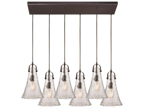 Elk Home Hand-formed Glass 6-Light Oil Rubbed Bronze Clear Bell Island Pendant
