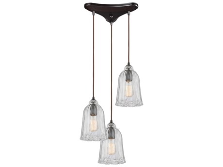 Elk Home Hand-formed Glass 3-Light Oil Rubbed Bronze Bell Mini Pendant