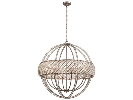 Elk Home Bradington 8-Light Weathered Zinc Clear Crystal Candelabra Globe Chandelier