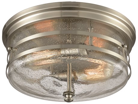 Elk Home Port O Connor 2-Light Satin Nickel Glass Drum Flush Mount