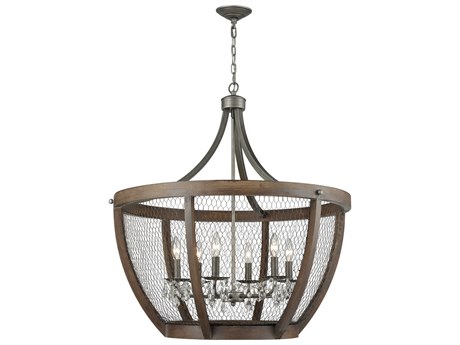 Elk Home Renaissance Invention 6-Light Weathered Zinc & Wood Crystal Candelabra Chandelier