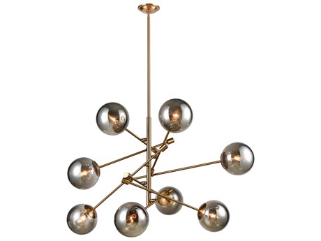 Elk Home Accelerated Returns 8-Light Aged Brass Plated Smoke Glass Clear Candelabra Globe Linear Chandelier