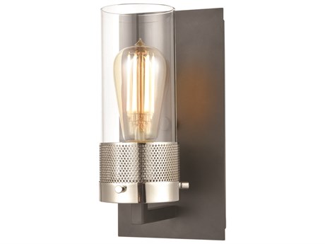 Elk Home Bergenline 1-Light Matte Black Polished Nickel Clear Glass Wall Sconce