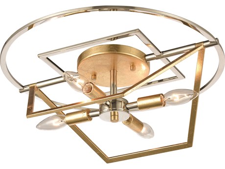 Elk Home Geosphere 4-Light Polished Nickel Parisian Gold Leaf Geometric Semi Flush Mount
