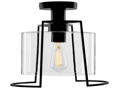 Elk Home Cere 1-Light Matte Black Drum Semi Flush Mount