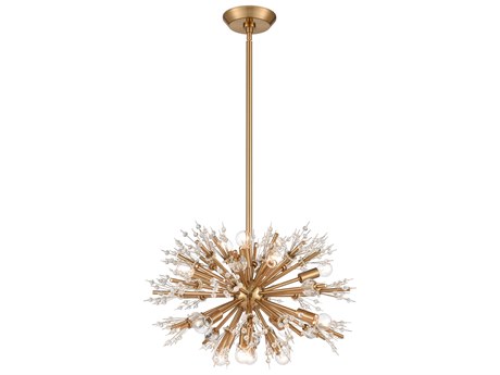 Elk Home Starburst 15-Light Satin Brass Crystal Glass Candelabra Sputnik Chandelier