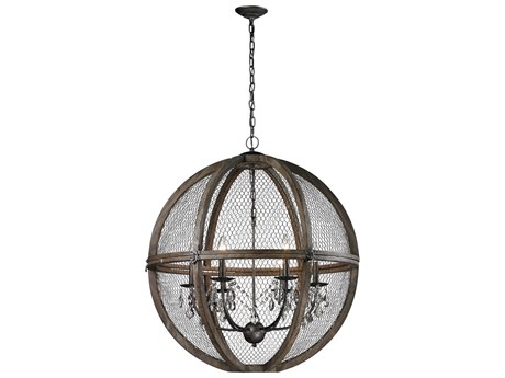 Elk Home Woven 6-Light Aged Wood Bronze Crystal Globe Pendant
