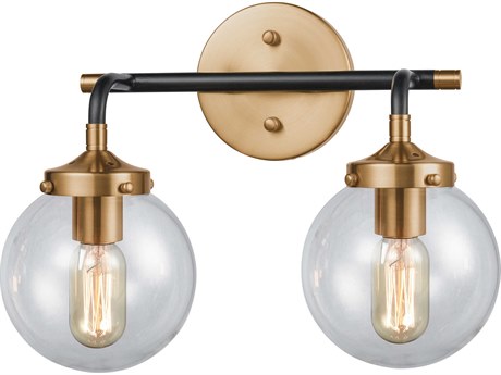 Elk Home Boudreaux 2-Light Matte Black Antique Gold Clear Glass Vanity Light