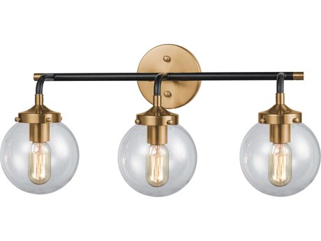 Elk Home Boudreaux 3-Light Matte Black Antique Gold Clear Glass Vanity Light