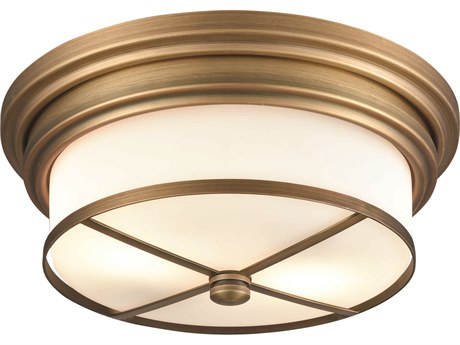 Elk Home Flushes 2-Light Classic Brass White Glass Drum Flush Mount