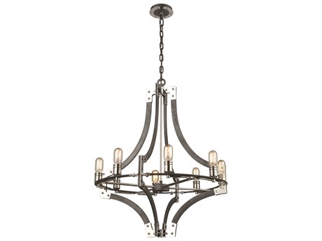 Elk Home Riveted Plate 8-Light Silverdust Iron Polished Nickel Chandelier