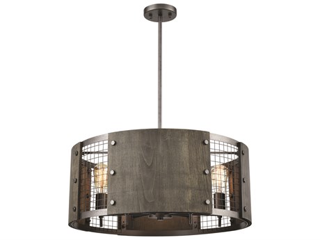 Elk Home Halstead 6-Light Ash Gray Dark Wood Drum Chandelier