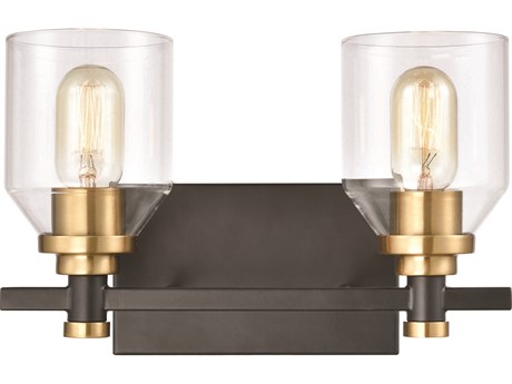 Elk Home Cambria 2-Light Matte Black Satin Brass Clear Glass Vanity Light