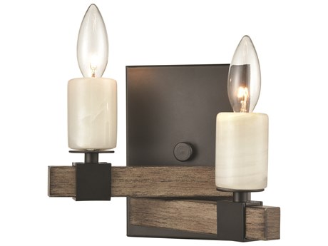 Elk Home Stone Manor 2-Light Aspen Matte Black Brown Wall Sconce