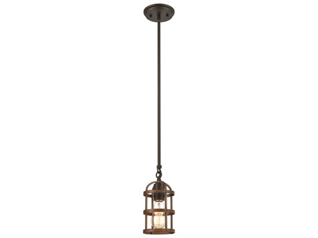 Elk Home Millville 1-Light Oil Rubbed Bronze Dark Oak Wood Mini Pendant