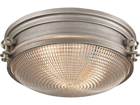 Elk Home Sylvester 2-Light Weathered Zinc Satin Nickel Clear Glass Drum Flush Mount