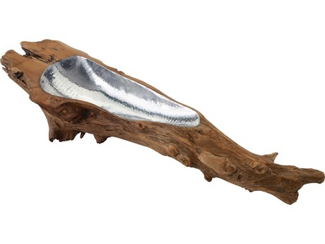 Elk Home Long Teak Root Bowl with Aluminum Insert