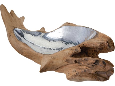 Elk Home Short Teak Root Bowl with Aluminum Insert