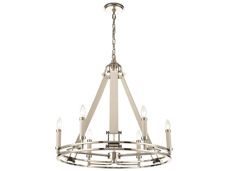 Elk Home Bergamo 6-Light Polished Nickel White Candelabra Tiered Chandelier