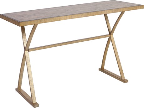 Elk Home Rectangular Wood Bright Aged Gold Solid Brown Stained Pine Console Table