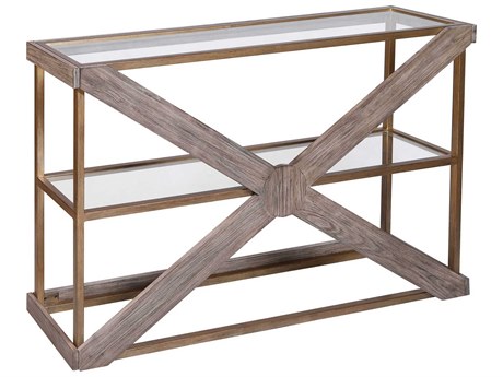 Elk Home Jordrock Rectangular Glass Gold Natural Console Table