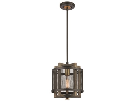 Elk Home Woodbridge 1-Light Matte Black Weathered Oak Aged Brass Wood Mini Pendant