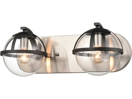 Elk Home 2-Light Satin Nickel Matte Black Glass Vanity Light