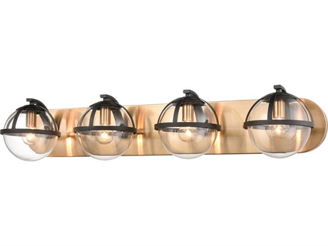 Elk Home 4-Light Satin Brass Matte Black Glass Vanity Light