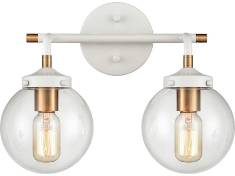 Elk Home Boudreaux 2-Light Matte White Satin Brass Glass Vanity Light
