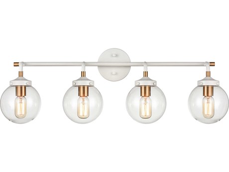 Elk Home Boudreaux 4-Light Matte White Satin Brass Glass Vanity Light