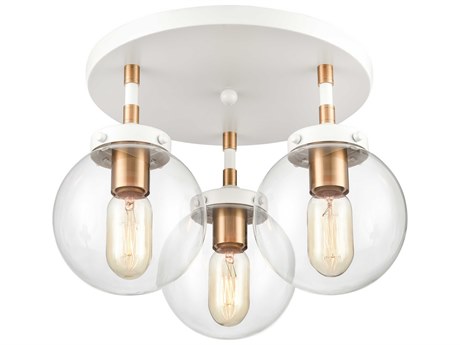 Elk Home Boudreaux 3-Light Matte White Satin Brass Glass Globe Semi Flush Mount