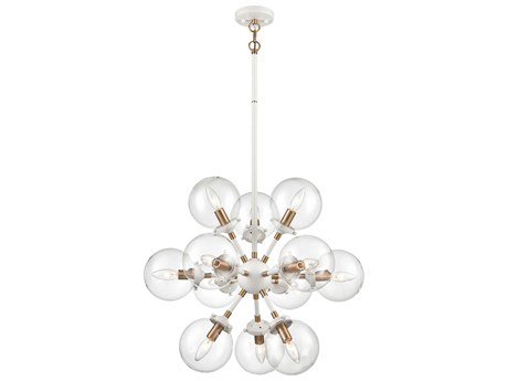 Elk Home Boudreaux 12-Light Matte White Satin Brass Glass Globe Sputnik Chandelier