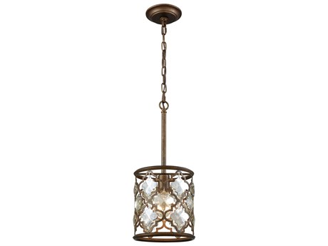 Elk Home Armand 1-Light Weathered Bronze Crystal Drum Mini Pendant
