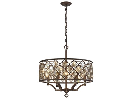 Elk Home Armand 6-Light Weathered Bronze Crystal Drum Pendant