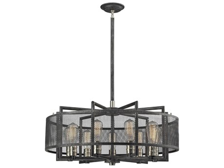 Elk Home Slatington 9-Light Silvered Graphite & Brushed Nickel Gray Drum Chandelier