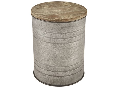 Elk Home Round Galvanized Steel Wood Tone End Table