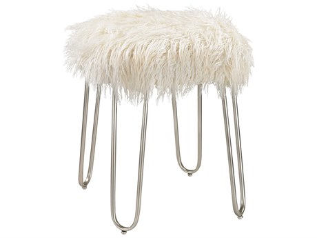 Elk Home Silver White Faux Fur Upholstered Accent Stool